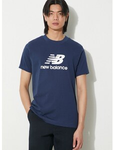 Bavlnené tričko New Balance Sport Essentials pánske, tmavomodrá farba, s potlačou, MT41502NNY