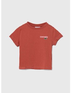 Detské bavlnené tričko Lacoste bordová farba, s potlačou