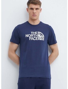 Bavlnené tričko The North Face pánske, tmavomodrá farba, s potlačou, NF0A87NX8K21