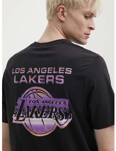 Bavlnené tričko New Era pánske, čierna farba, s potlačou, LOS ANGELES LAKERS