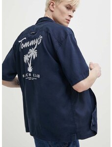 Košeľa Tommy Jeans pánska, tmavomodrá farba, voľný strih, DM0DM18945