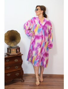 Taliansko Viskózové šaty pre moletky - fialové