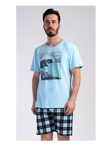 Gazzaz Pánske pyžamo šortky Wander, farba světle modrá, 100% bavlna