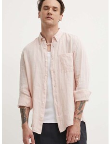 Ľanová košeľa HUGO ružová farba,regular,s golierom button-down,50514162