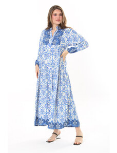 Şans Dámske dlhé šaty z modrej tkanej viskózovej látky v nadmernej veľkosti