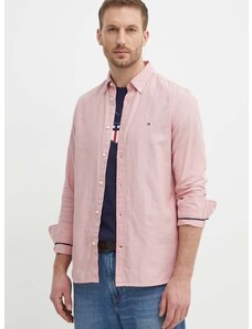 Bavlnená košeľa Tommy Hilfiger pánska, ružová farba, slim, s golierom button-down, MW0MW33782