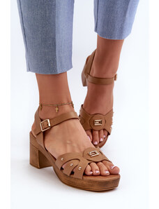 Basic Hnedé dámske sandále z ekokože na podpätku