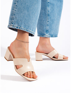 Shelvt Beige women's heeled flip-flops