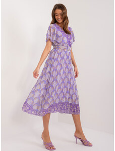 ITALY MODA Sivo-fialové dámske plisované šaty s výraznou potlačou