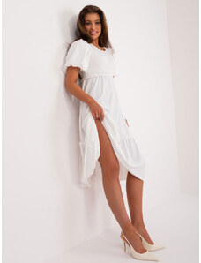 ITALY MODA Biele letné šaty s krátkymi pufovanými rukávmi a s volánmi
