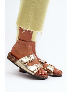 Kesi Women's cork platform slippers with straps, gold Doretta