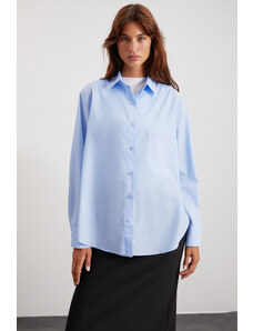 GRIMELANGE Dámska nadrozmerná modrá košeľa Celia zo 100 % bavlny