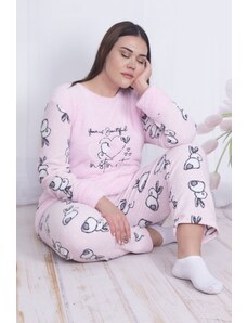 Şans Dámska ružová súprava pyžamovej pyžamy veľkej veľkosti s detailnou výšivkou 65n22062