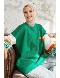InStyle Pletený sveter s etnickým vzorom Aren Sleeve – zelený