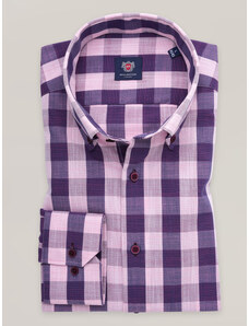 Willsoor Pánska kockovaná košeľa slim fit vo fialovej farbe 16825