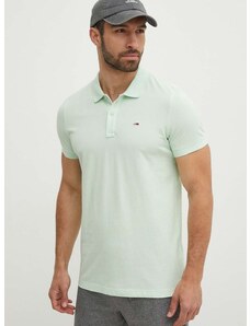 Bavlnené polo tričko Tommy Jeans zelená farba, jednofarebné, DM0DM18312