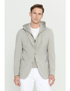 ALTINYILDIZ CLASSICS Pánska béžová bunda Slim Fit Slim Fit s jednolôžkovým golierom z bavlny so vzorom