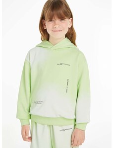 Detská bavlnená mikina Calvin Klein Jeans zelená farba, s kapucňou, vzorovaná