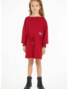 Dievčenské šaty Calvin Klein Jeans červená farba, mini, áčkový strih