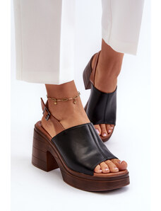 Basic Dámske čierne sandále z ekologickej kože na masívnej podrážke s podpätkom