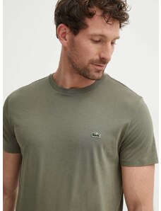 Bavlnené tričko Lacoste zelená farba, jednofarebný