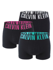 CALVIN KLEIN - boxerky 3PACK Intense power black with fuchsia & green color waist - limitovana edicia