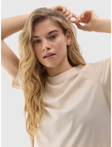 Women's Plain T-Shirt with Organic Cotton 4F - Cream