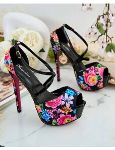 Ideal Shoes Royalfashion Dámske kvetinové lodičky Heloffer - Černá