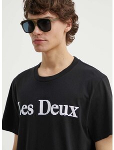 Bavlnené tričko Les Deux pánske, čierna farba, s nášivkou, LDM101180