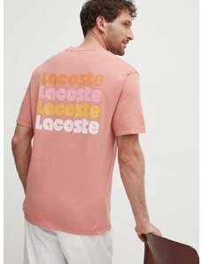 Bavlnené tričko Lacoste pánsky, ružová farba, s potlačou