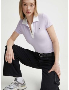 Polo tričko Tommy Jeans dámske, fialová farba, DW0DW17225