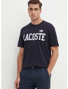 Bavlnené tričko Lacoste pánsky, tmavomodrá farba, s potlačou