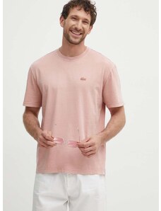 Bavlnené tričko Lacoste pánsky, ružová farba, jednofarebný