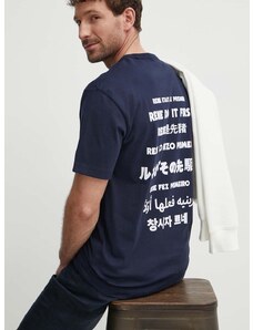 Bavlnené tričko Lacoste pánsky, tmavomodrá farba, s potlačou