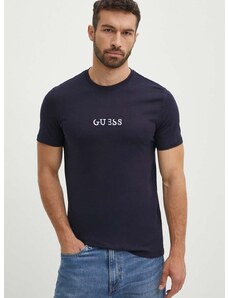 Bavlnené tričko Guess pánsky, tmavomodrá farba, s nášivkou, M4GI92 I3Z14