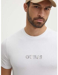 Bavlnené tričko Guess pánske, biela farba, s nášivkou, M4GI92 I3Z14