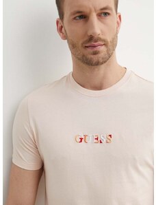 Bavlnené tričko Guess pánske, ružová farba, s nášivkou, M4GI92 I3Z14