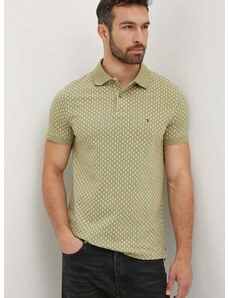 Bavlnené polo tričko Tommy Hilfiger zelená farba, vzorované, MW0MW34781