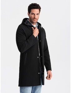Ombre Clothing Pánsky jemný rebrovaný kabát s kapucňou - čierny V2 OM-COSC-0112