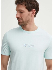 Bavlnené tričko Guess pánske, tyrkysová farba, s nášivkou, M4GI92 I3Z14