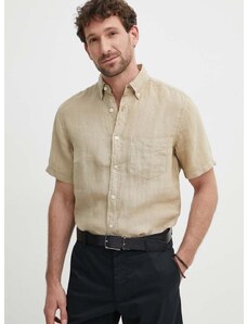 Ľanová košeľa Gant béžová farba, regular, s golierom button-down