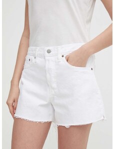 Rifľové krátke nohavice Polo Ralph Lauren dámske, biela farba, jednofarebné, vysoký pás, 211934947