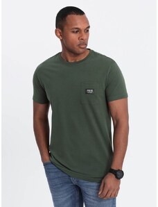 Ombre Clothing Trendy tričko s ozdobným vreckom olivové V4 TSCT-0109