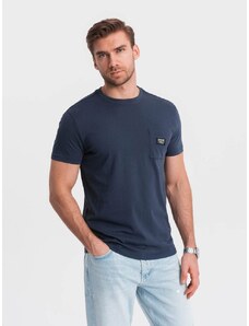 Ombre Clothing Trendy tričko s ozdobným vreckom tmavo modré V10 TSCT-0109