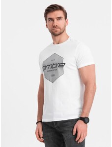 Ombre Clothing Jedinečné biele tričko s logom V1 TSPT-0141