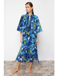 Trendyol Collection Modro-zelený pruhovaný dlhý tkaný strapec 100% bavlna Kimono&Kaftan