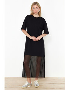 Trendyol Collection Čierny uvoľnený/pohodlný strih tylu Detailné pletené maxi šaty
