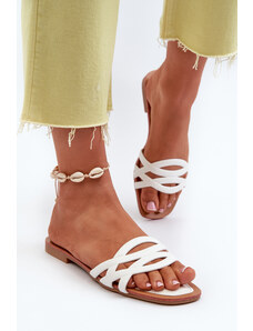 Kesi Women's flat heeled eco leather slippers, white, Moldela