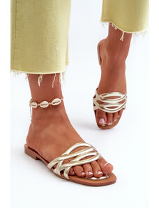 Kesi Women's flat heeled eco leather slippers, gold Moldela