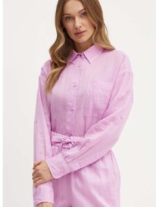 Košeľa Boss Orange dámska,ružová farba,voľný strih,s klasickým golierom,50511766